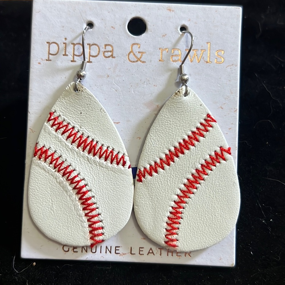 Pippa  & Rawls leather baseball earrings New